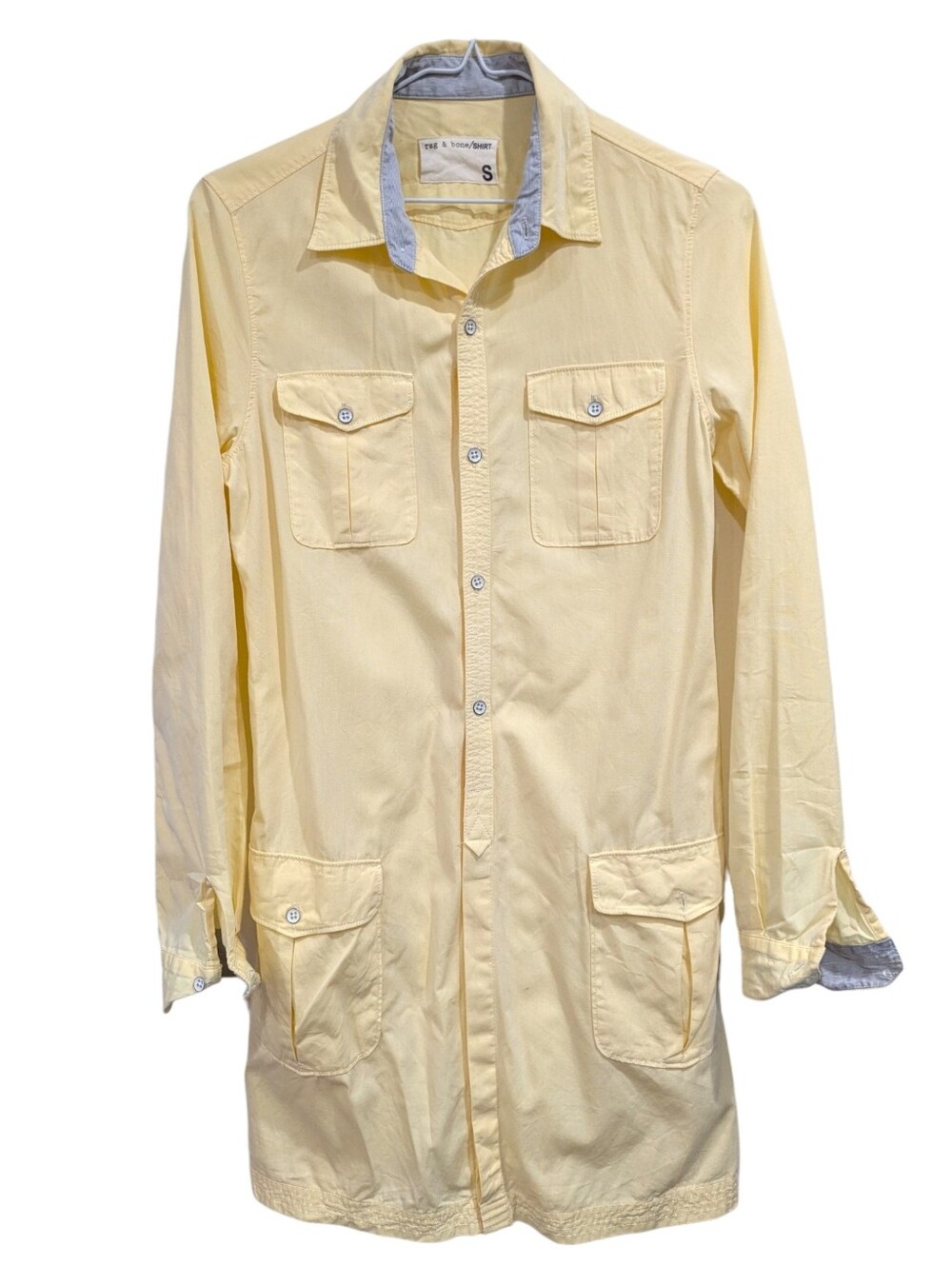 Rag & Bone 100% Cotton Tunic Button-Up Small Yellow Collared Long Sleeve Pockets